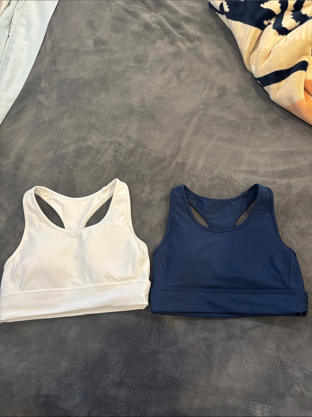 DSG Racerback Sports Bras in White and Navy Blue